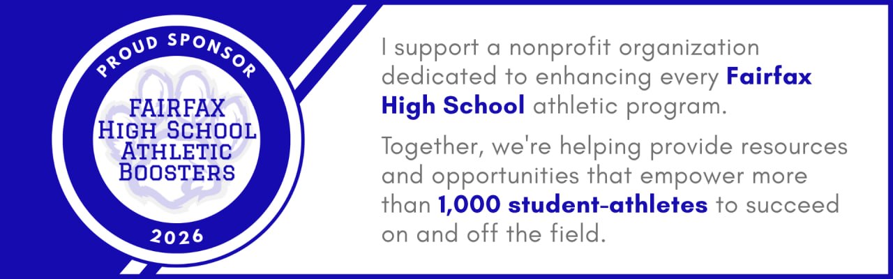 Fairfax High School Athletic Boosters 2026 proud sponsor banner
